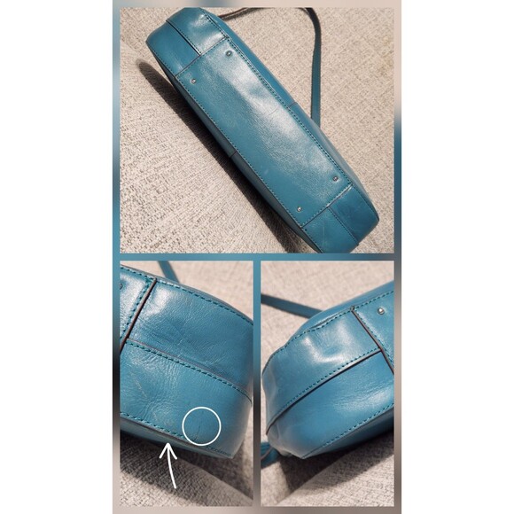 Hobo The Original Structured Glazed Leather Shoulder Bag Teal Blue Medium Purse - Picture 6 of 11